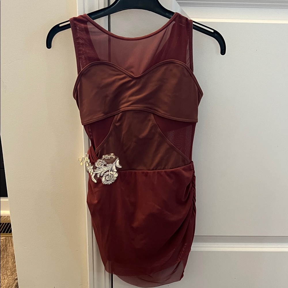 Elegant Burgundy Leotard Costume with Embellishment